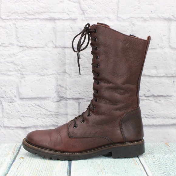 Unbranded Shoes - Brown Leather Lace Up Zipper Military Combat Style Mid Calf Boots 10 M
